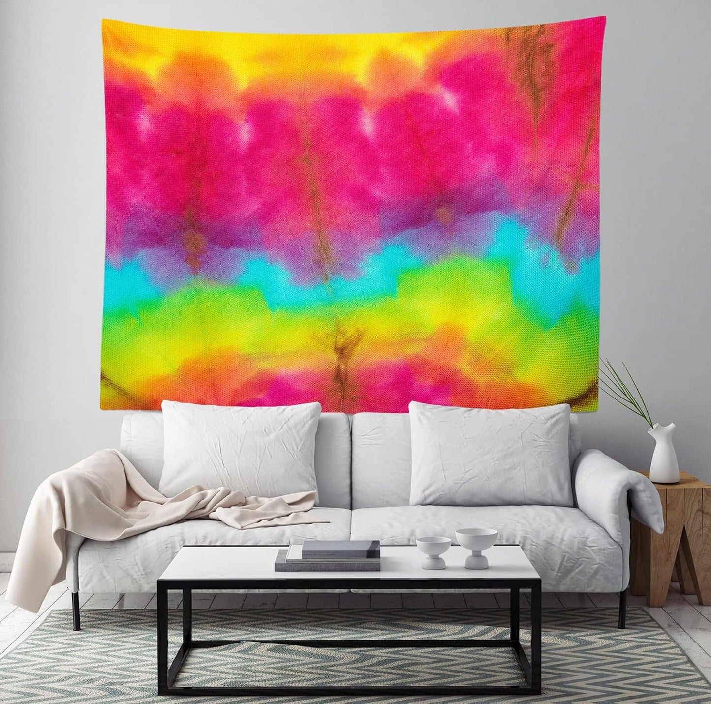 BELECO Tie Dye Tapestry Wall Hanging 70x47 Inch Fabric Tie Dye Color Texture Background Tapestry Groovy Sign Rainbow Tapestry Hippie Tie Dye Tapestries for Bedroom Living Room Dorm Decor