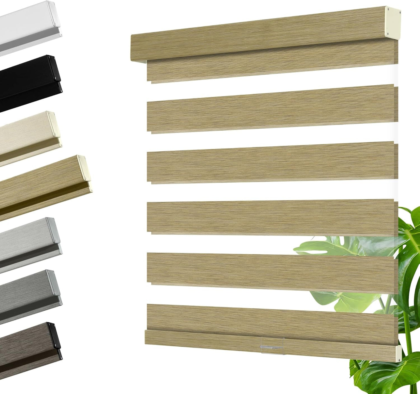 Cordless Zebra Blinds for Windows, Blackout Interior Blinds,Easy to Install,UV Protection,for Offices and Home,Custom Roller Shades, Mousse Light Bown,34" W x 64" H