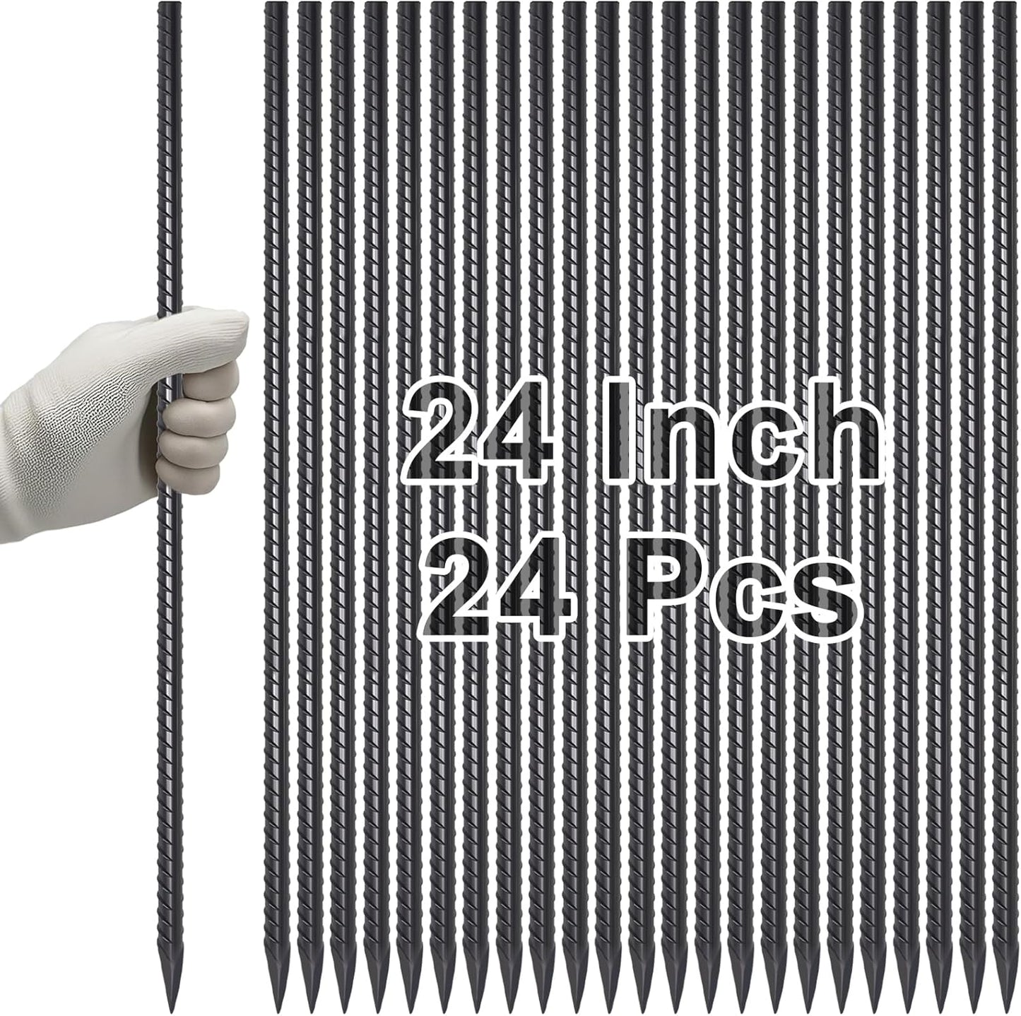 VVOKGO Rebar Stakes 24 Inch Ground Straight Concrete Form Stakes Heavy Duty (24pcs), 3/8" Diameter Metal Steel Spikes Anchors with Chisel Point End for Plant Support, Garden Border,Landscape Edging