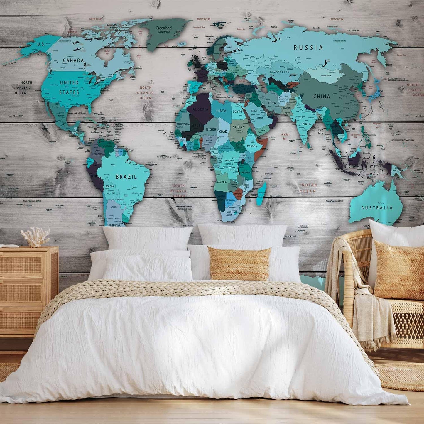 artgeist Premium Wall Mural World Map 118x83 in - XXL Non-Woven Wallpaper Fleece Wall Decor Photo Print Picture Image Design Home Map of The World k-B-0009-a-d