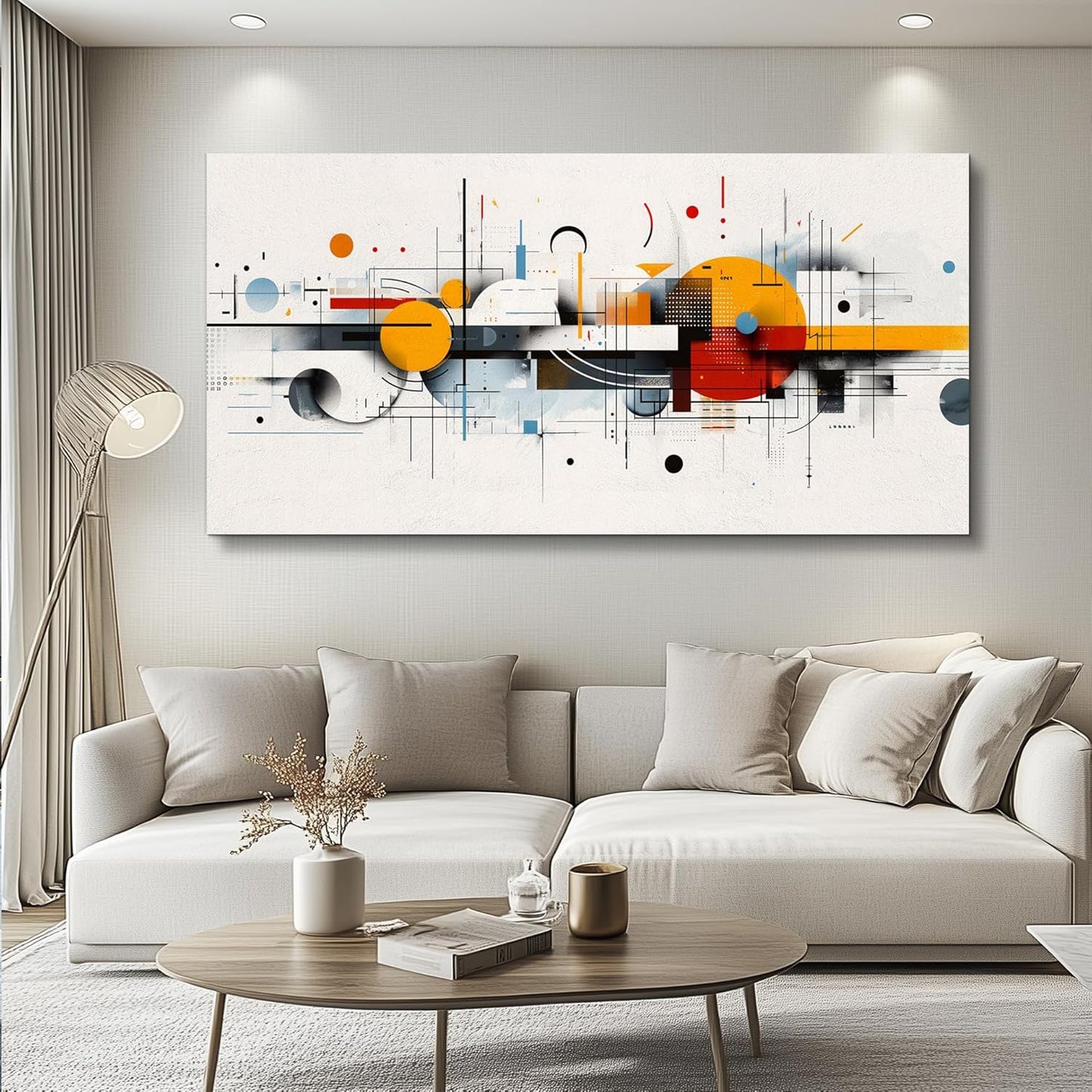 KELIYUAN Large Canvas Modern Print Artwork Home Decor Abstract Geometry Red Yellow Blue Wall Decor For Living Room Dining Room Wall Art For Office Bedroom Hallway Decoration Aesthetics 30 X 60 In