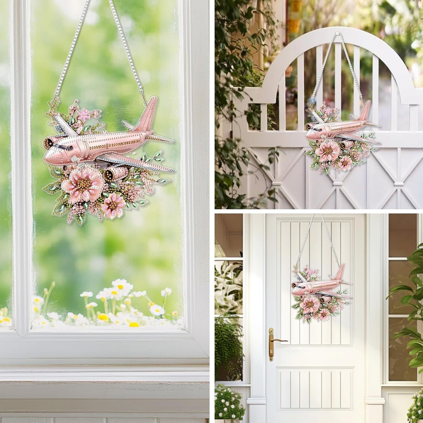 EOBROMD Diamond Hanging Art Kits for Adults, Diamond Art Painting Plane Flower Window Pendant Kits Suncatchers, DIY Special Shaped Rhinestone Adults, Home Wall Decor
