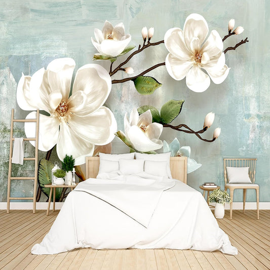 3D Floral Modern Wallpaper Peel and Stick Flowers Wall Mural for Bedroom Living Room - 85"x118"