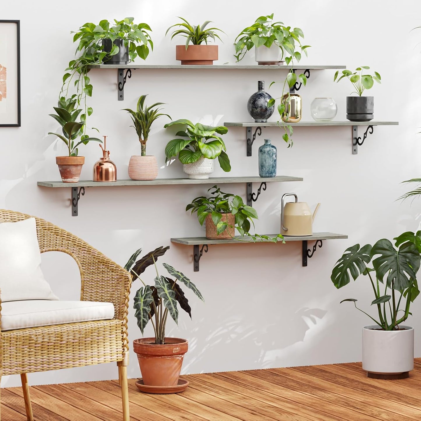 DINZI LVJ Long Wall Shelves, 31.5 Inch Large Floating Shelves Set of 2, Wide Display Shelf Wall Mounted with Brackets, Easy Hanging for Living Room, Toilet, Office, Bedroom, Gray Wash