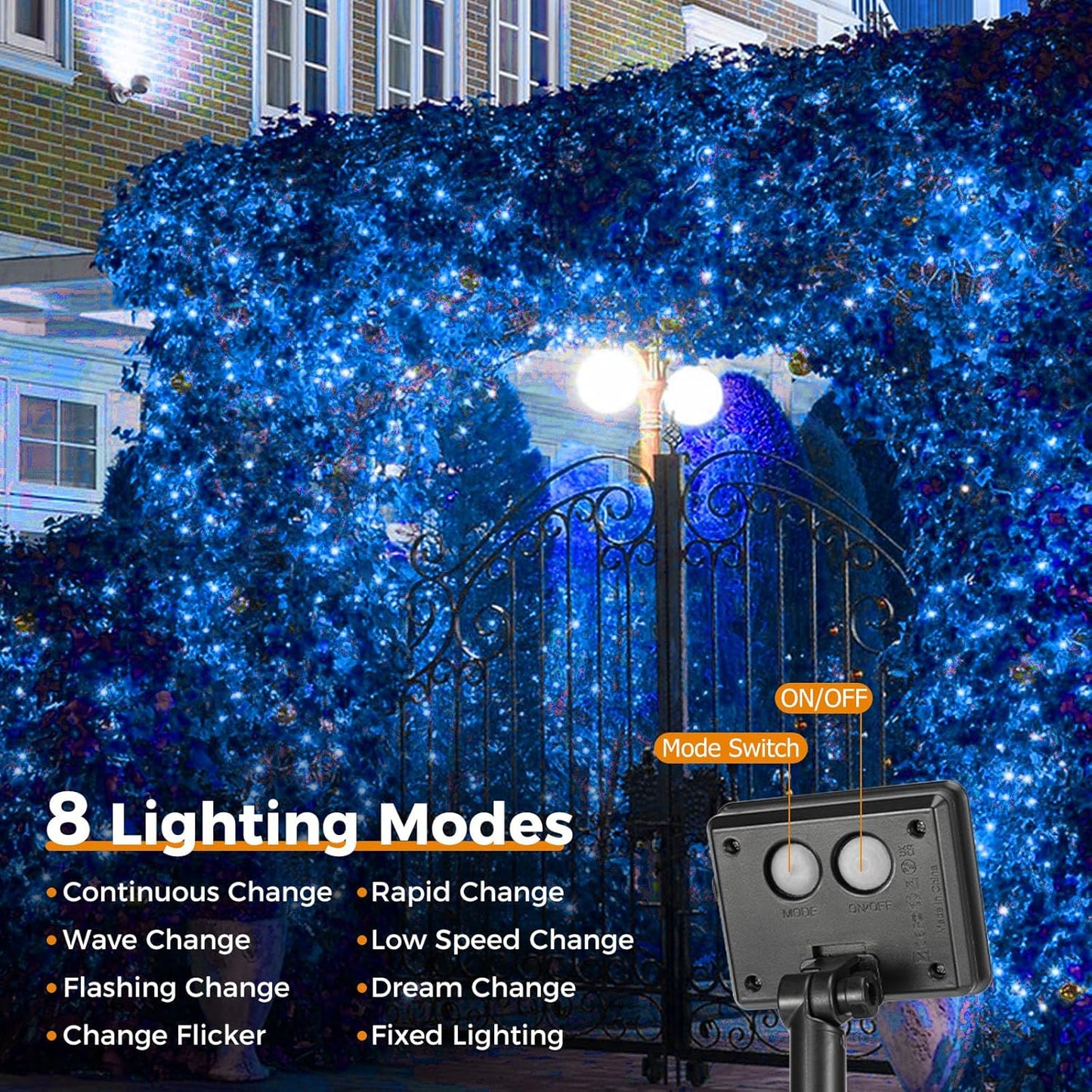 2 Pack Solar String Lights for Outside - 160LED 66FT Solar Fairy Lights Outdoor Waterproof 8 Modes, Copper Wire Solar Powered Twinkle Lights for Tree Garden Christmas Wedding Party Decor, Blue