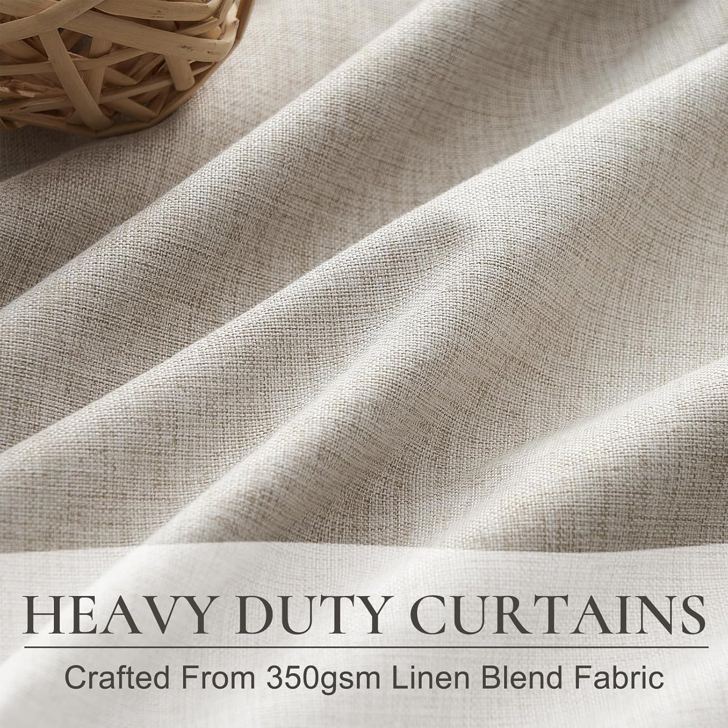 Curtains 70 Inch Length Wide Pinch Pleated Blackout for Sliding Glass Door, Farmhouse Natural Linen Thick Thermal for Summer Heat/Sound Noise Reducing Heavy Large Window Drapes (70"Wx102"Lx2Panels)