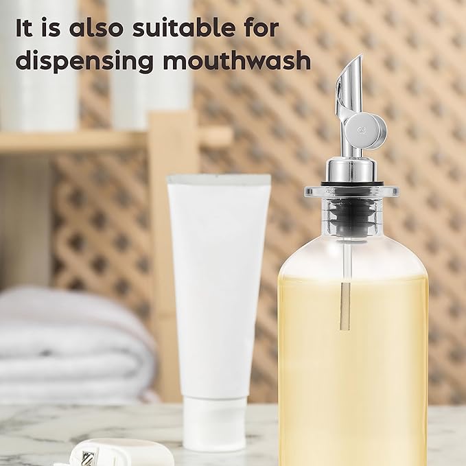 Olive Oil Dispenser Bottle - Includes 55 Kitchen Essential Labels - Cooking Oil Bottles for Kitchen, Coffee Syrup Dispenser - Pourer Spout with 16.9 fl oz Glass Container Cruet - 2pcs Silver