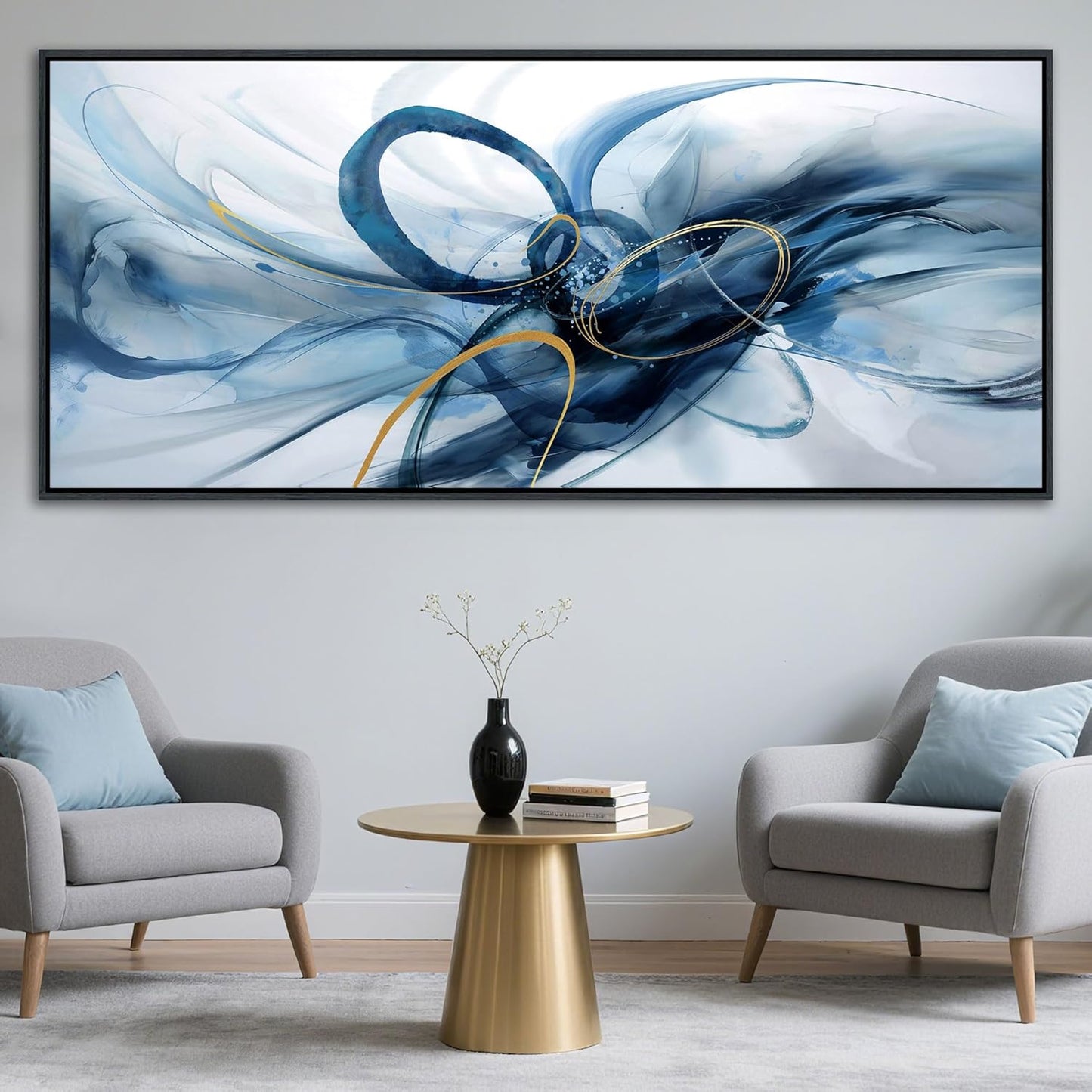 XLSJERST Abstract Wall Decor Living Room - 86x39 Inches Modern Canvas Wall Art Blue and White Picture Artwork for Office Bedroom Home Decoration