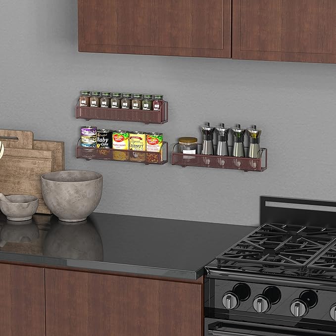 Simple Houseware Wall Mounted Spice Rack Shelves Organizer, Bronze, 3-Pack