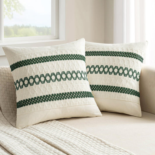 MIULEE Set of 2 Dark Green Boho Christmas Decorative Pillow Covers 20x20 Inch Farmhouse Rustic Couch Throw Pillows Modern Spring Cotton Cushion Cover Retro Macrame Woven Home Decor for Bed Sofa Chair