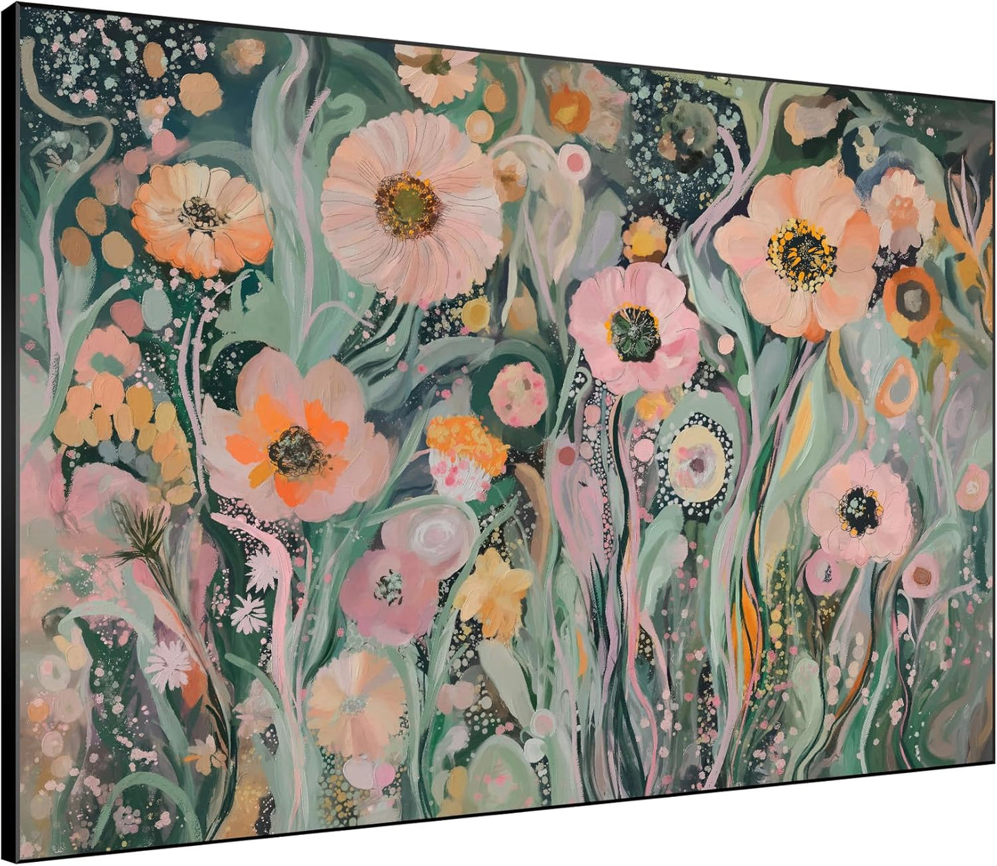 SIGNWIN 36"x46" Extra Large Framed Wall Art Whimsical Garden Bloom, Colorful Abstract Floral for Home Living Room Bedroom Decor (Frame Assembly Required)