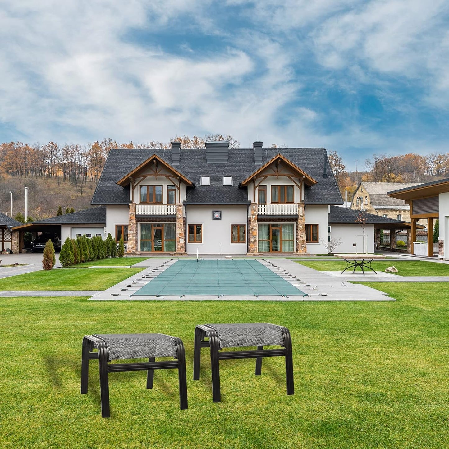 Patio Ottomans Outdoor Foot Rest Aluminum Patio Footstool Samll Seat Wicker Furniture Patio Ottoman 2 Pieces Grey