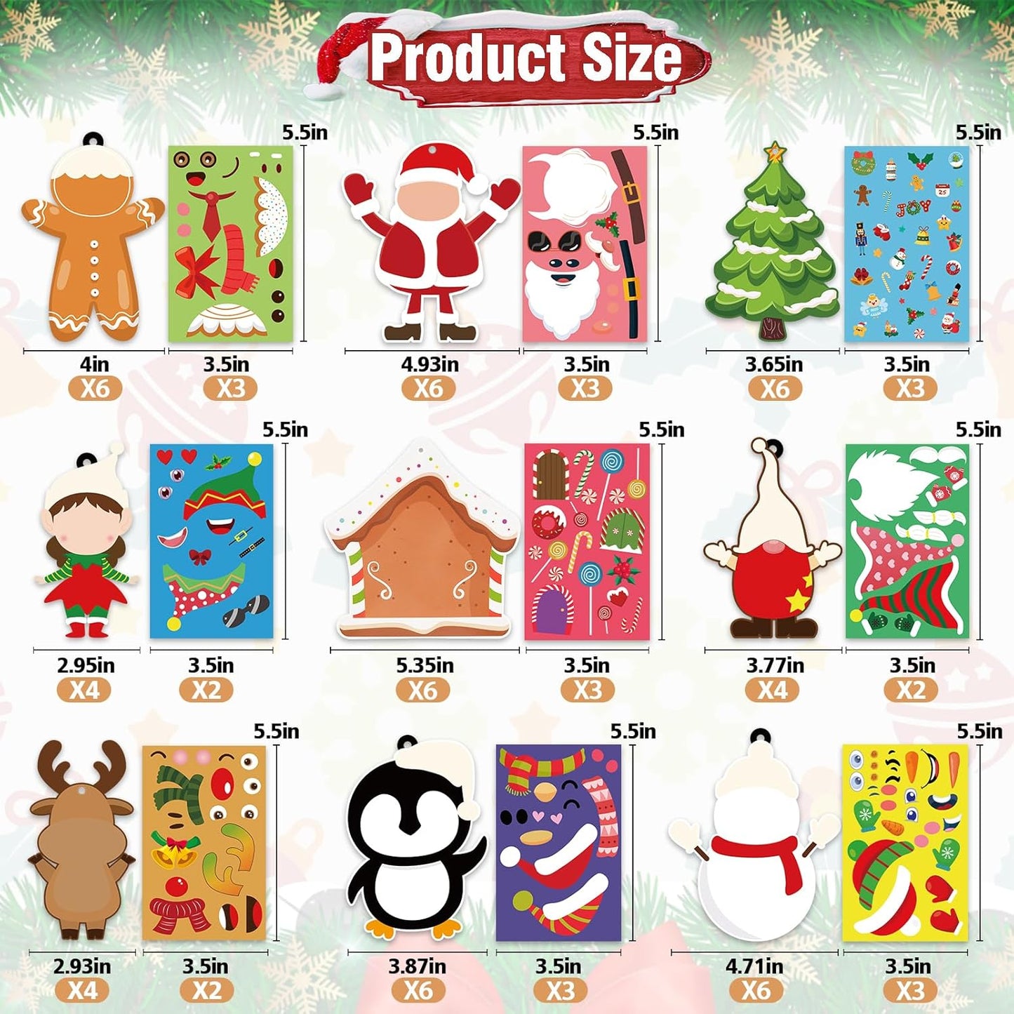 VABAMNA 36 Pack Christmas Ornament Crafts for Kids - Make Your Own Ornament Kit with Christmas Craft Stickers, Ornament Making Kit for Kids Holiday Xmas Classroom Party Favors