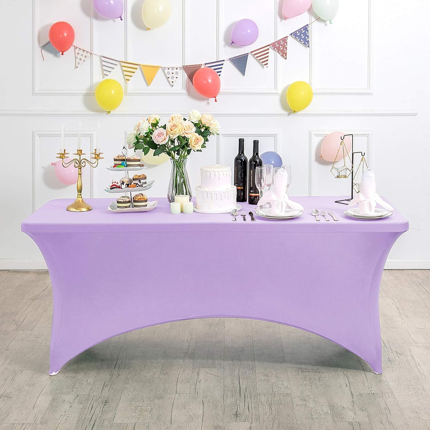 2Pack Spandex Table Cover for 4FT or 6ft or 9ft Table Universal Fitted Stretch Tablecloth for Party, Banquet, Wedding and Events-Lavender