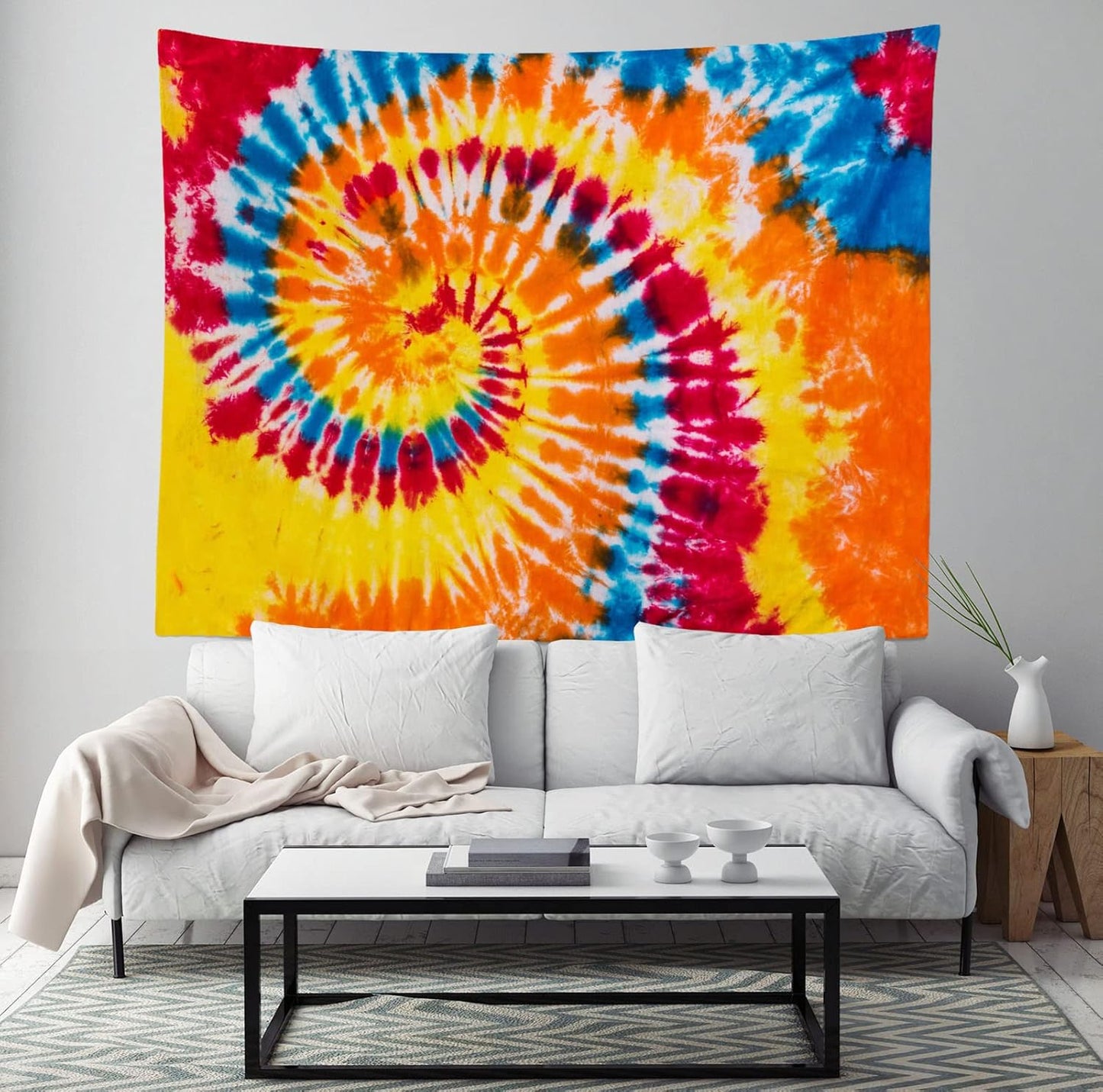 BELECO Tie Dye Tapestry Wall Hanging 106x70 Inch Colorful Spiral Tie Dye Party Decorations Watercolor Rainbow Tapestry 60s 70s Hippie Supplies Tie Dye Tapestries for Bedroom Living Room Dorm Decor