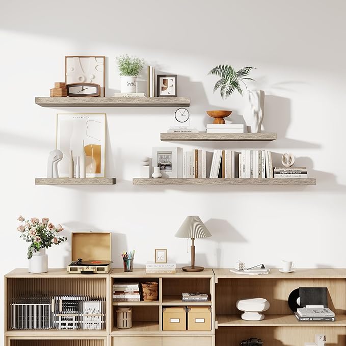 48 Inch Floating Shelves, 11.6 Inch Deep Floating Shelves for Wall, Floating Shelf with Invisible Brackets, Deep Shelves for Bathroom, Bedroom, Living Room, Vintage Gray Oak