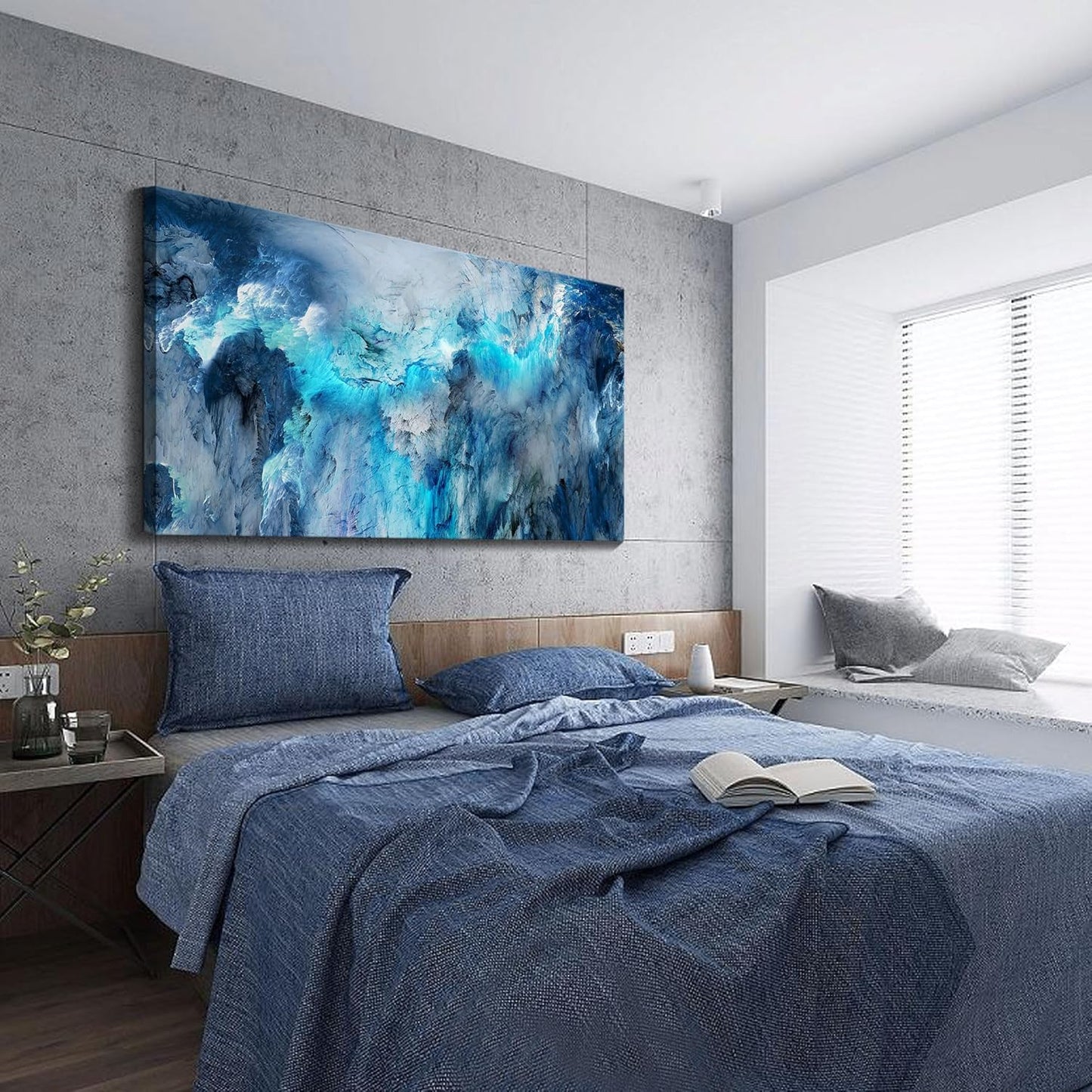 Mofutinpo Blue Abstract Canvas Wall Art | Modern Contemporary Painting for Living Room, Bedroom, and Office | Large Abstract Artwork | Ready-to-Hang Home Decorations | 29x58 Inches