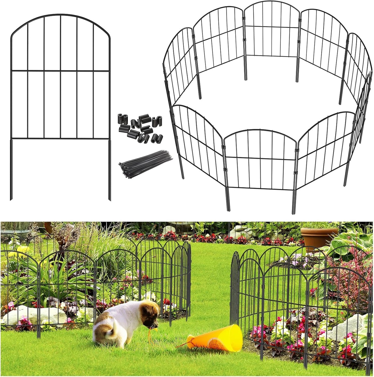 Goovilla Garden Fence, Total 20ft(L) x 24in(H) Garden Fencing Animal Barrier, 19 Pcs Rustproof Metal Fence Panels, Black No Dig Fence, Decorative Garden Fences and Borders for Dogs, Flower Bed, Patio