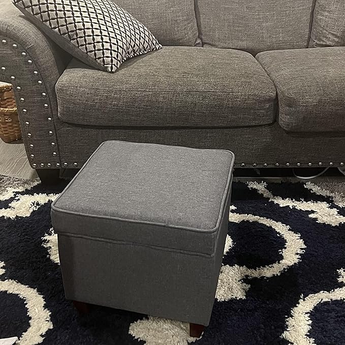 Adeco Chest and Footrest-Square Seat Storage Bench Ottoman, Gray