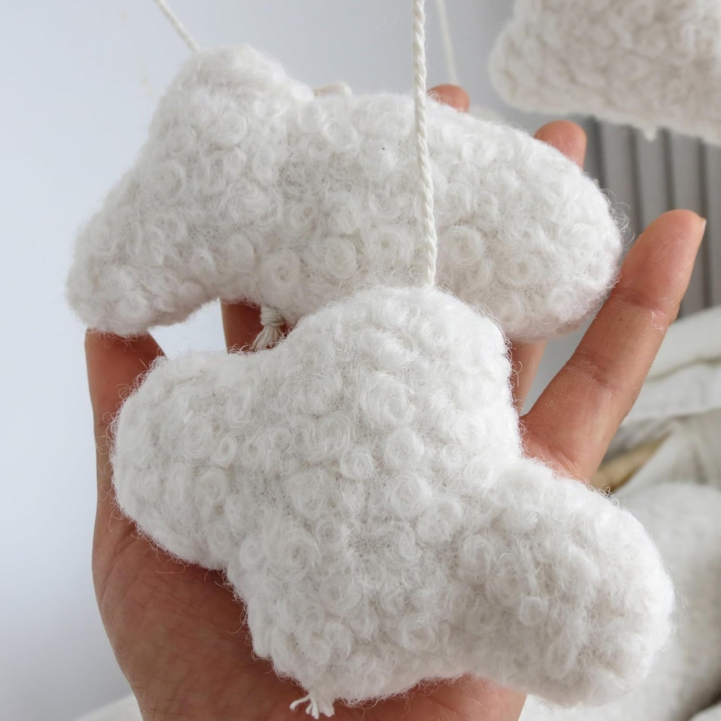 Cloud Mobile for Crib Boho Baby Mobile for Crib Bassinet Boucle Cloud Crib Mobile for Girls Boys Neutral Nursery Mobiles