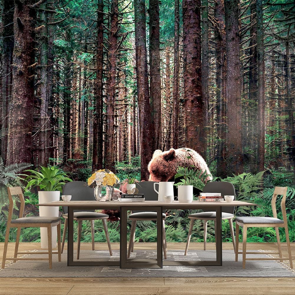 Forest Animals Bear wallpeper Kids Bedroom Woods Wall Mural - 160"x108"（Not Peel and Stick）