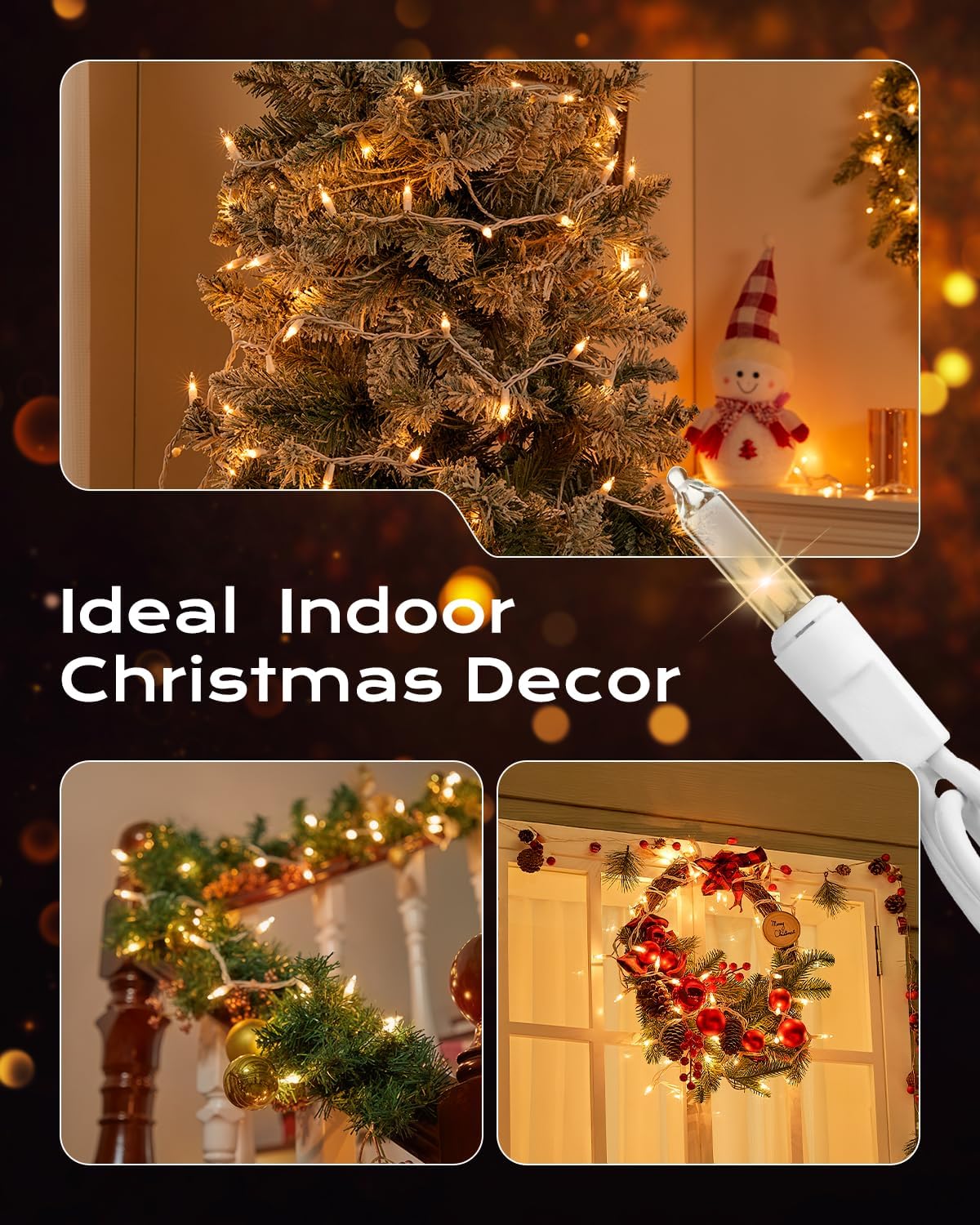 Brightown Christmas String Lights, 100-Count 26.5ft Clear Incandescent Bulb Mini Lights for Indoor Holiday Decor, Christmas Tree Garland Wedding Party Multi-Use Decoration, White Wire