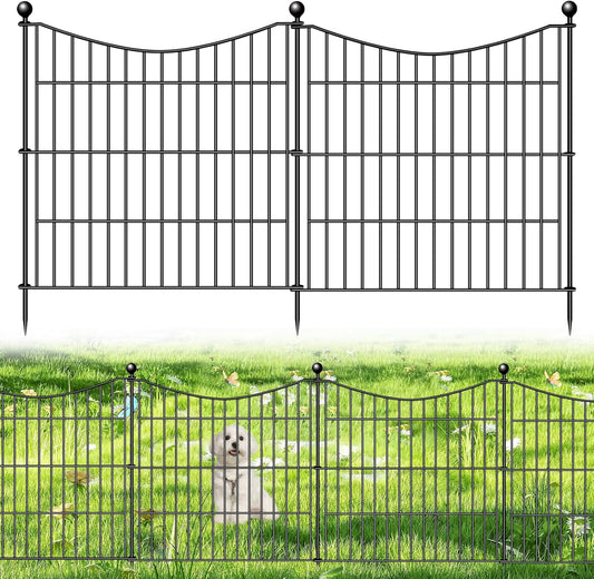 5 Panels No Dig Dog Fence Outdoor for Yard, 24 in(H) X 10 ft(L) Decorative Tall Garden Fence Animal Barrier, Rustproof Metal Wire Garden Edging and Borders, Temporary Fencing Stakes