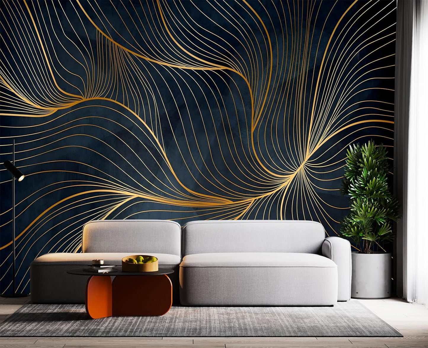 Simple Golden Lines Wall Mural Wallpaper for Bedroom 178" x 117"