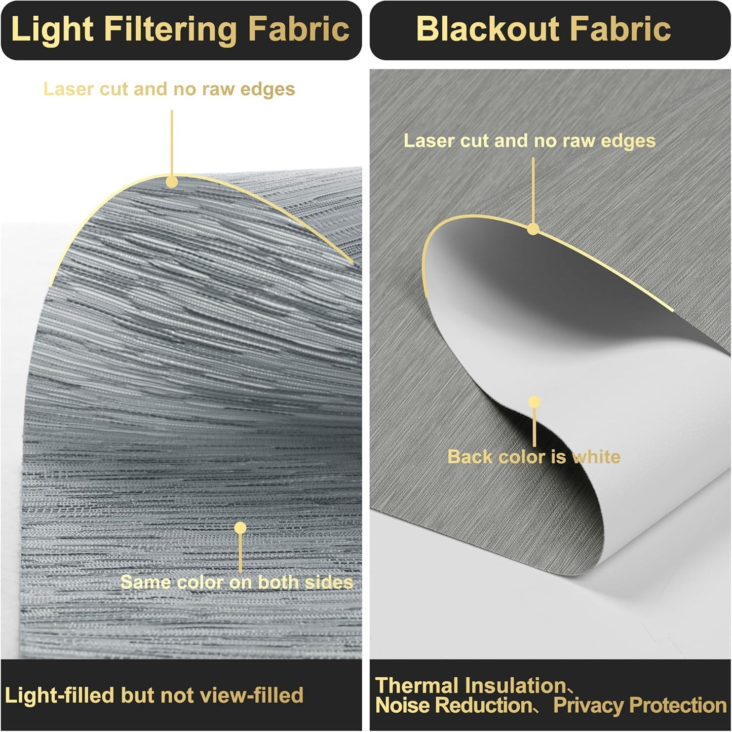 BERISSA Cordless Dual Roller Shades With Cassette Valance, Blackout and Light Filtering, Day and Night for Home Office Door - Striped Jacquard Grey, 44 W x 36" H