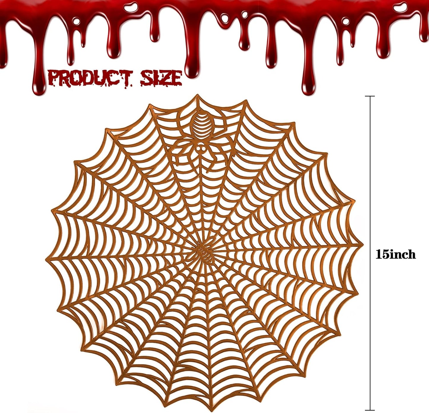 Sfcddtlg 6 Pcs Halloween Spider Web Placemats- 15"" Heat Insulation Halloween Placemats Spider Web Table Mats- Hollow Out Spiderweb Coasters Placemat for Dining Table Halloween Decoration (Brown)