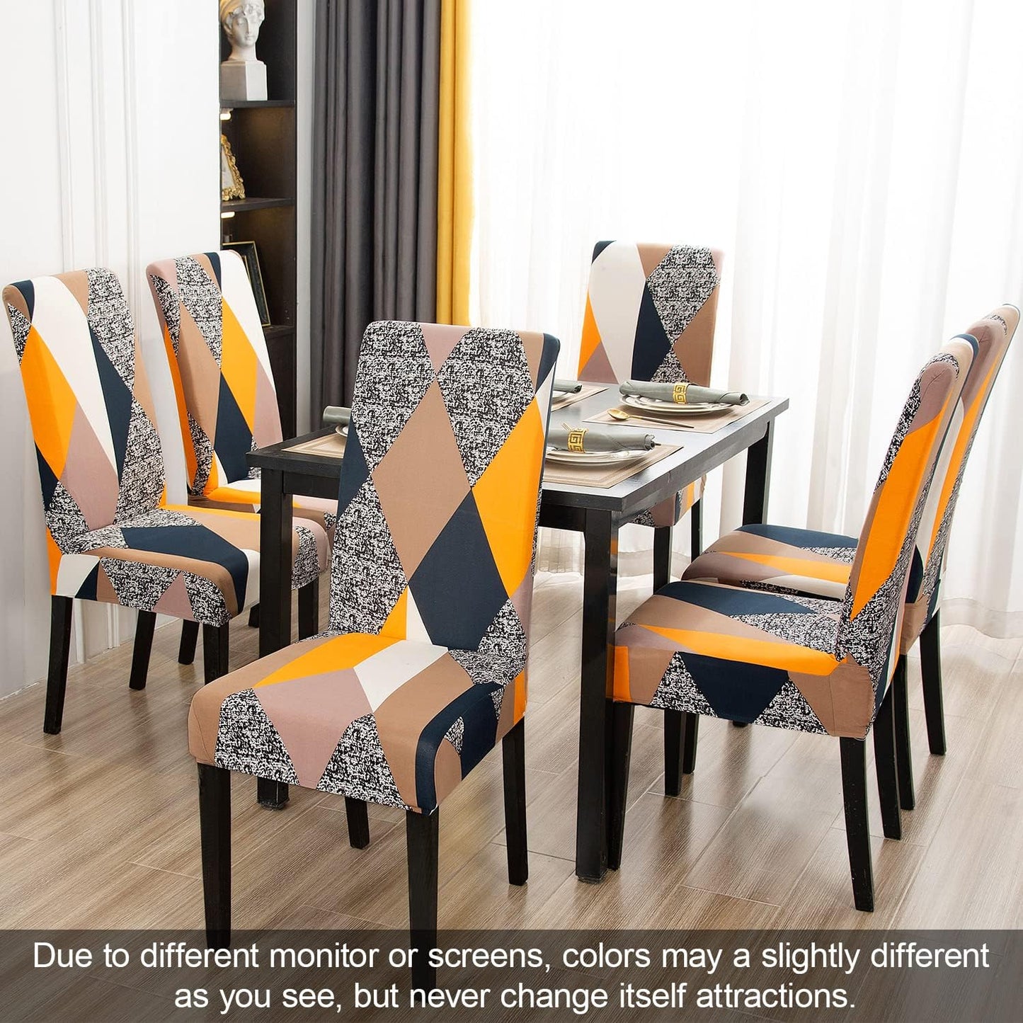 JQinHome Dining Chair Covers Set of 4,Magic Cube High Stretch Removable Washable Parsons Chair Slipcover for Dining Room Home Party Hotel Wedding Ceremony (Geometric Patterns)