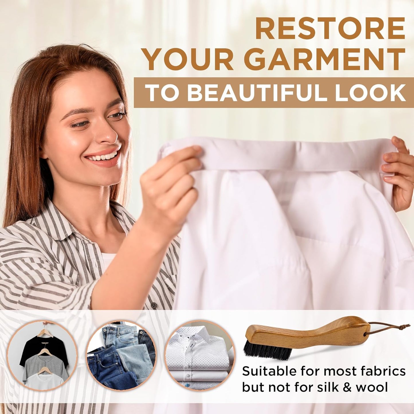 TAKAVU Stain Brush, Laundry Brush for Stain Removal, Natural Black Boar Bristle Cleaning Brush with Ergonomic Handle, Suitable for Delicate Fabrics Without Damage, Perfect Laundry, Shoes, Boots, Home