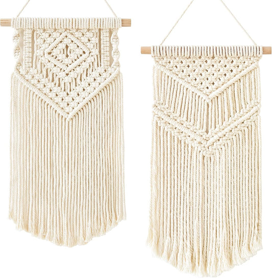 Dahey 2 Pcs Macrame Wall Hanging Small Woven Tapestry Wall Art Decor - Beautiful for Boho Home Dorm College Classroom Decor, Apartment, Nursery, Party Decorations, 16.5" L x 10" W and 17.5"x 10"W