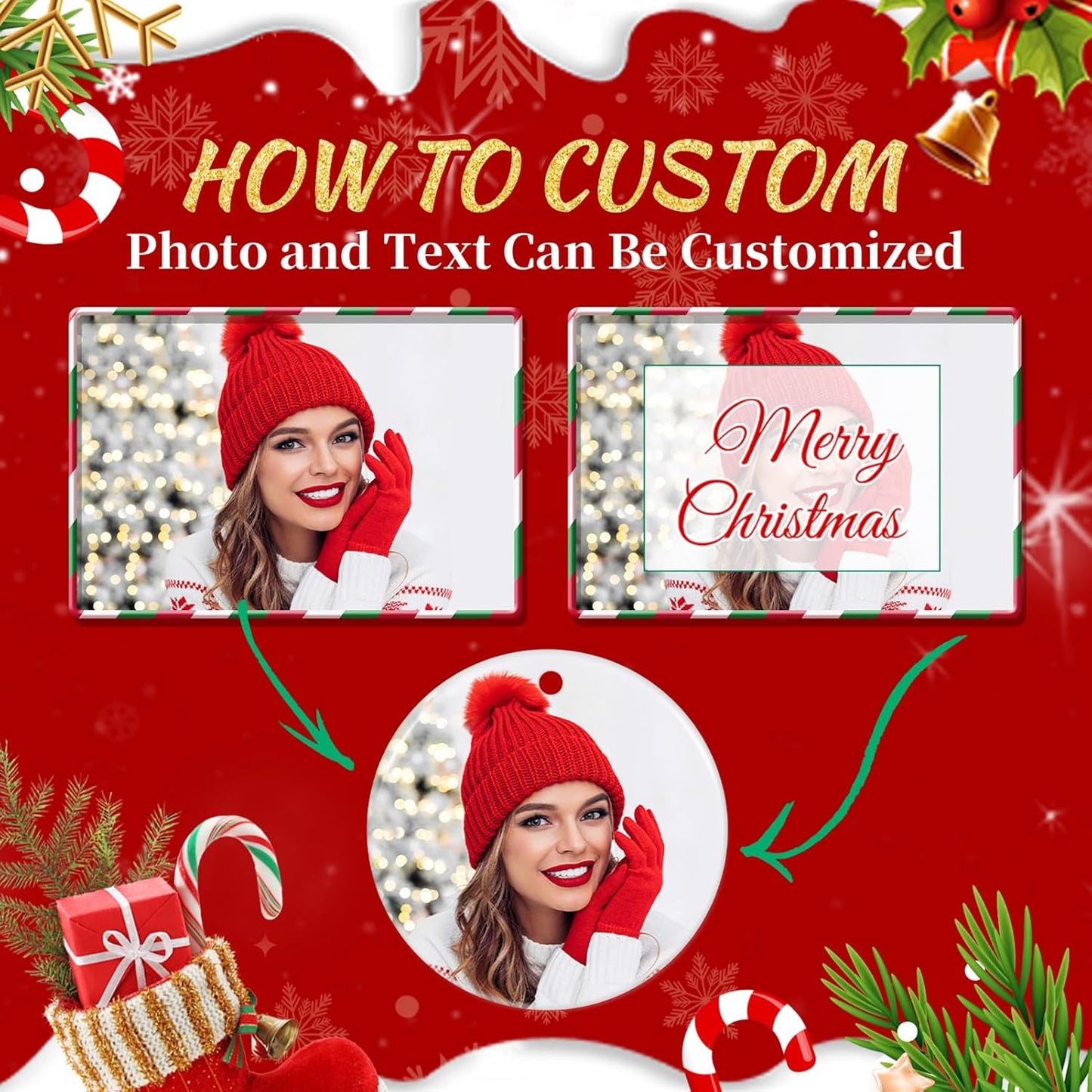 Personalized Christmas Ornaments 2025 Ceramic Custom Photo Picture Text Christmas Ornament Personalized Ornament Christmas Xmas Tree Decorations for Kids Couples Family Friends