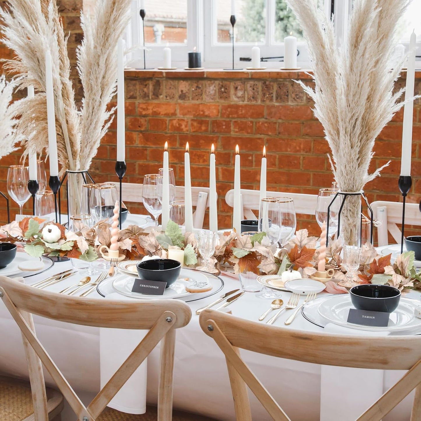 DearHouse 2 Pack Fall Maple Leaf Hanging Vine Garland Artificial Autumn Foliage Thanksgiving Decor for Home Wedding Fireplace Party Christmas (White&Green)