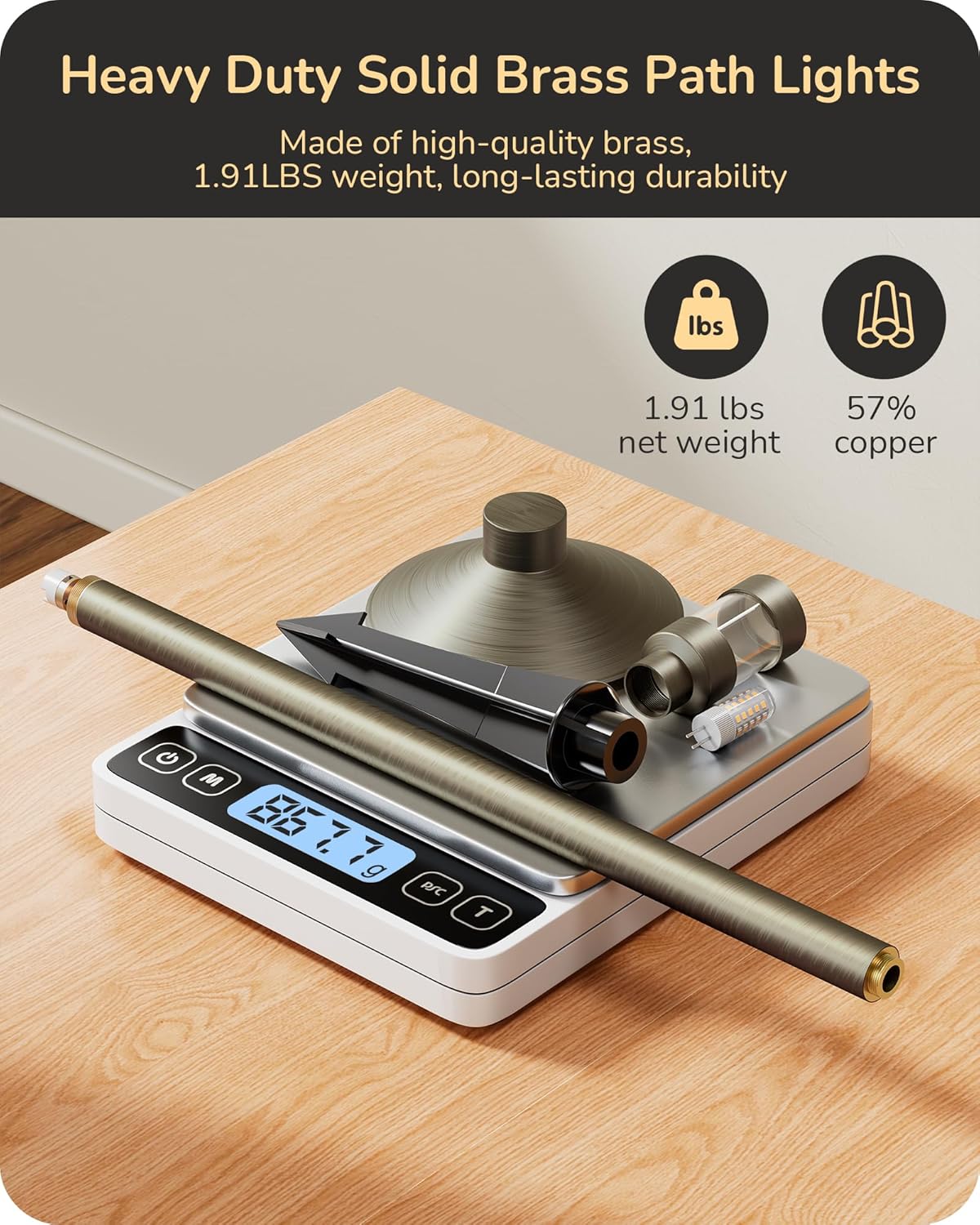 EDISHINE Solid Brass Low Voltage Pathway Lights Wired, 22" Tall 6" Shade, 4Pack Heavy Duty LED Landscape Lighting with G4 Bulb, 12V 350LM 3000K Waterproof Outdoor Landscape Path Light with Large Stake