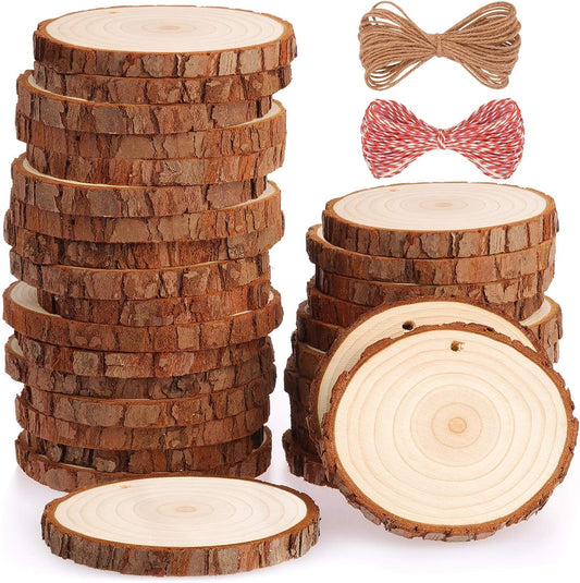 Fuyit Natural Wood Slices 30 Pcs 2.8-3.1 Inches Craft Wood Kit Unfinished Predrilled with Hole Wooden Circles Tree Slices for Arts and Crafts Christmas Ornaments DIY Crafts