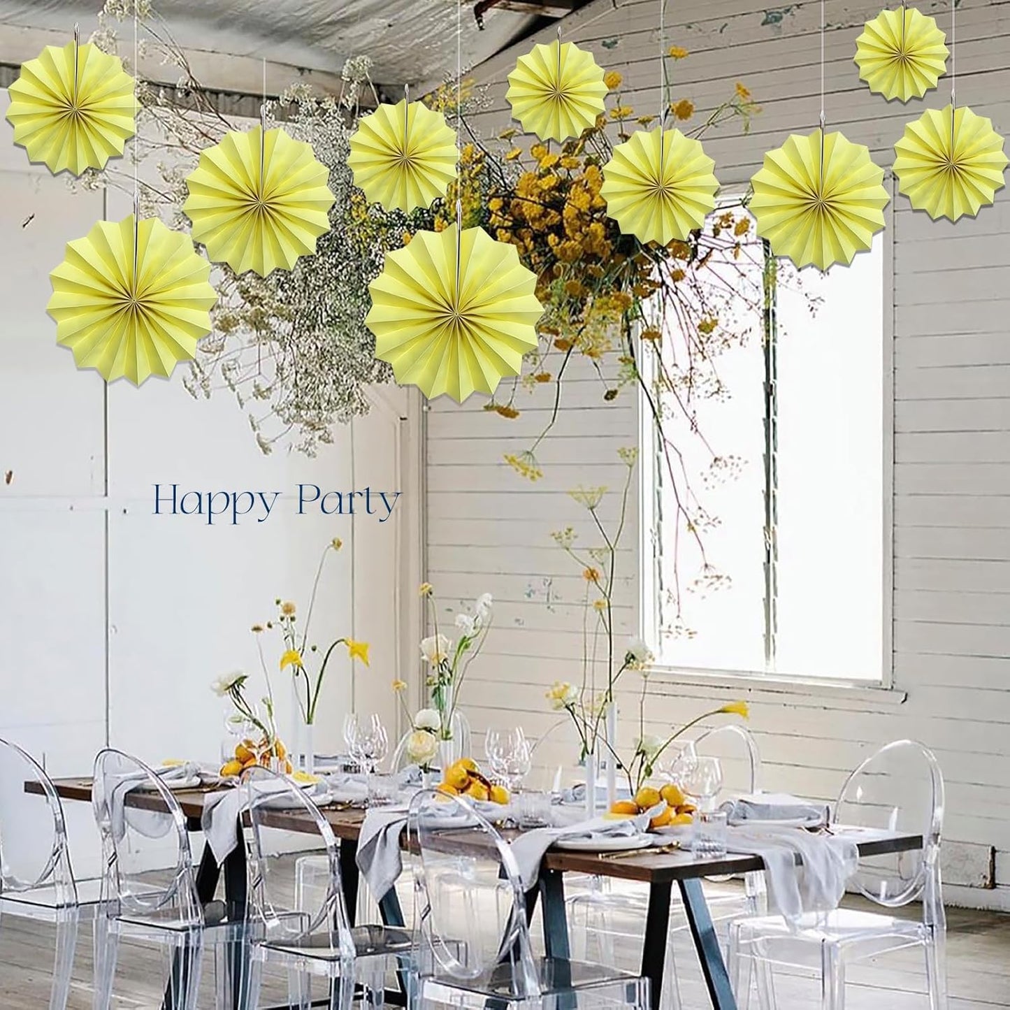 Yellow Hanging Paper Fans,Yellow Accessories Paper Decorations for Party,Color Party Decorations,Bee Themed Classroom Decor,8in Hanging Paper Fans 30 Color DIY Set （Light Yellow）