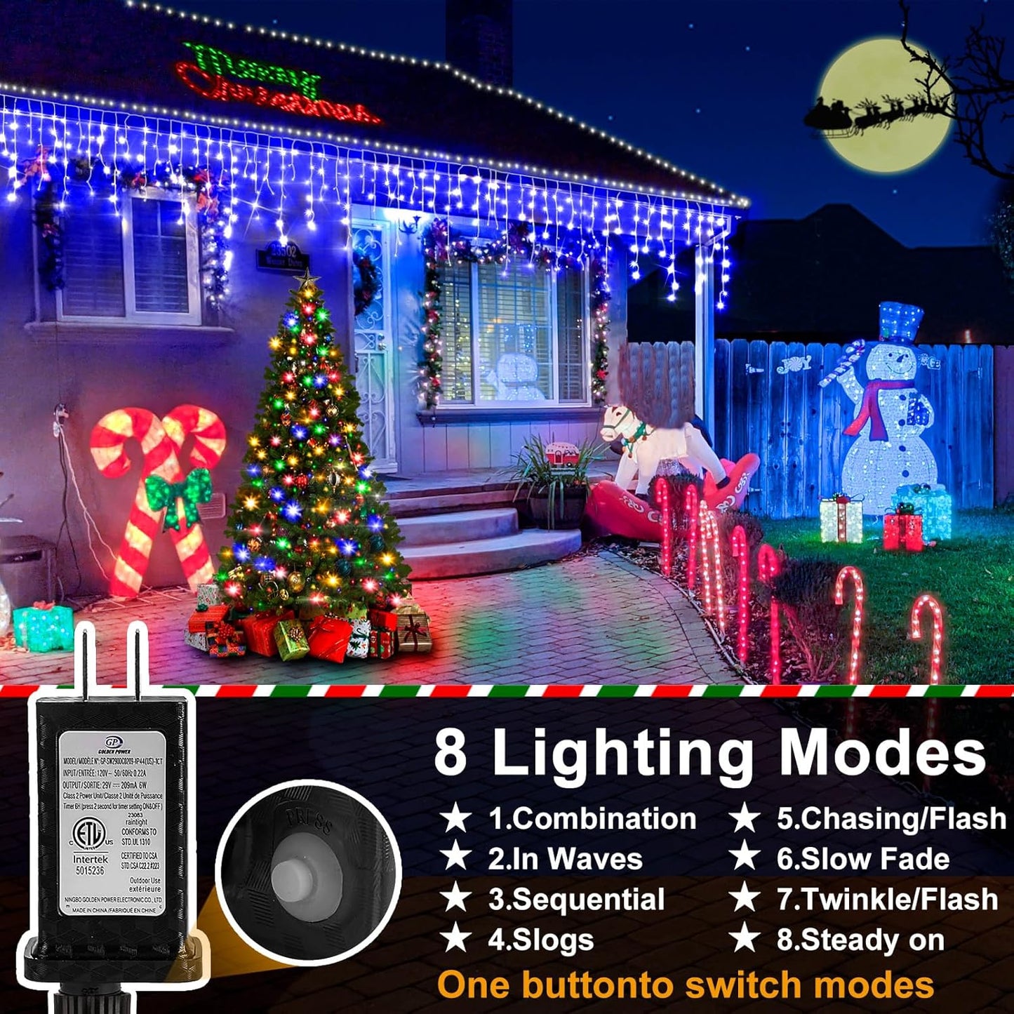 Christmas Lights Outdoor, 1280 LED 131FT Ice Lights for Outside, Clear Wire 8 Modes Plug in 240 Drops Ice String Lights with Timer Memory Function Hanging Light for Christmas Decor(Blue)