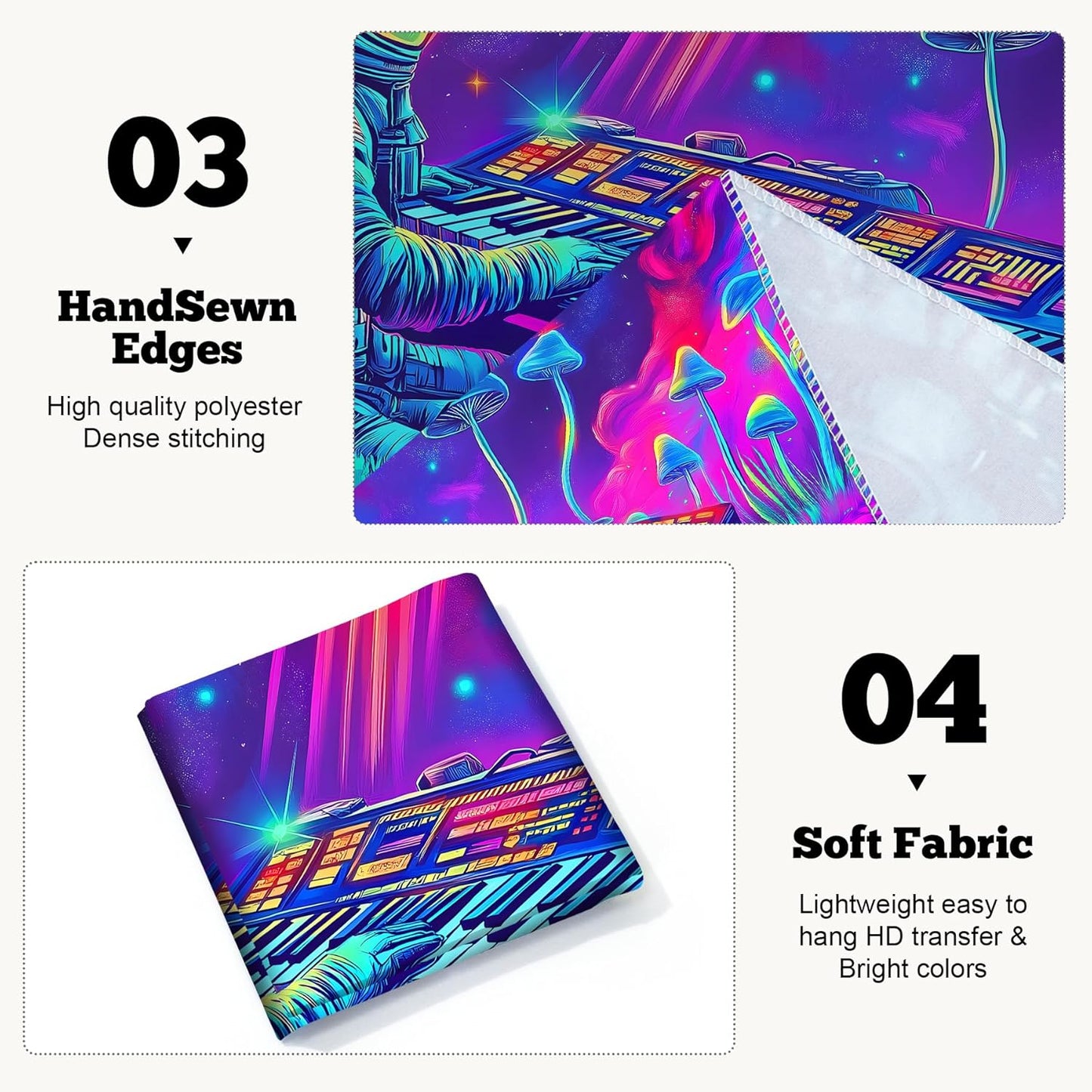 BVBOX Astronaut Space Blacklight Tapestry 79"x59", UV Reactive Astronaut Electronic Piano UFO Galaxy Planet Glow in Dark Music Tapestries, Black Light Neon Upright Poster Wall Hanging Backdrop Decor for Bedroom Living Room