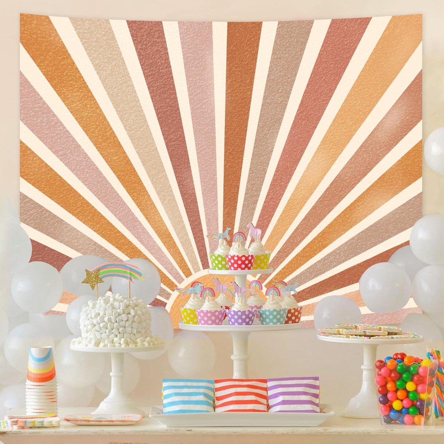 Kanuyee Retro Burning Sun Tapestry Wall Hanging, Vintage 70s Abstract Geometric Sunrise Tapestries for Bedroom Living Room Backdrop 44×60 inch