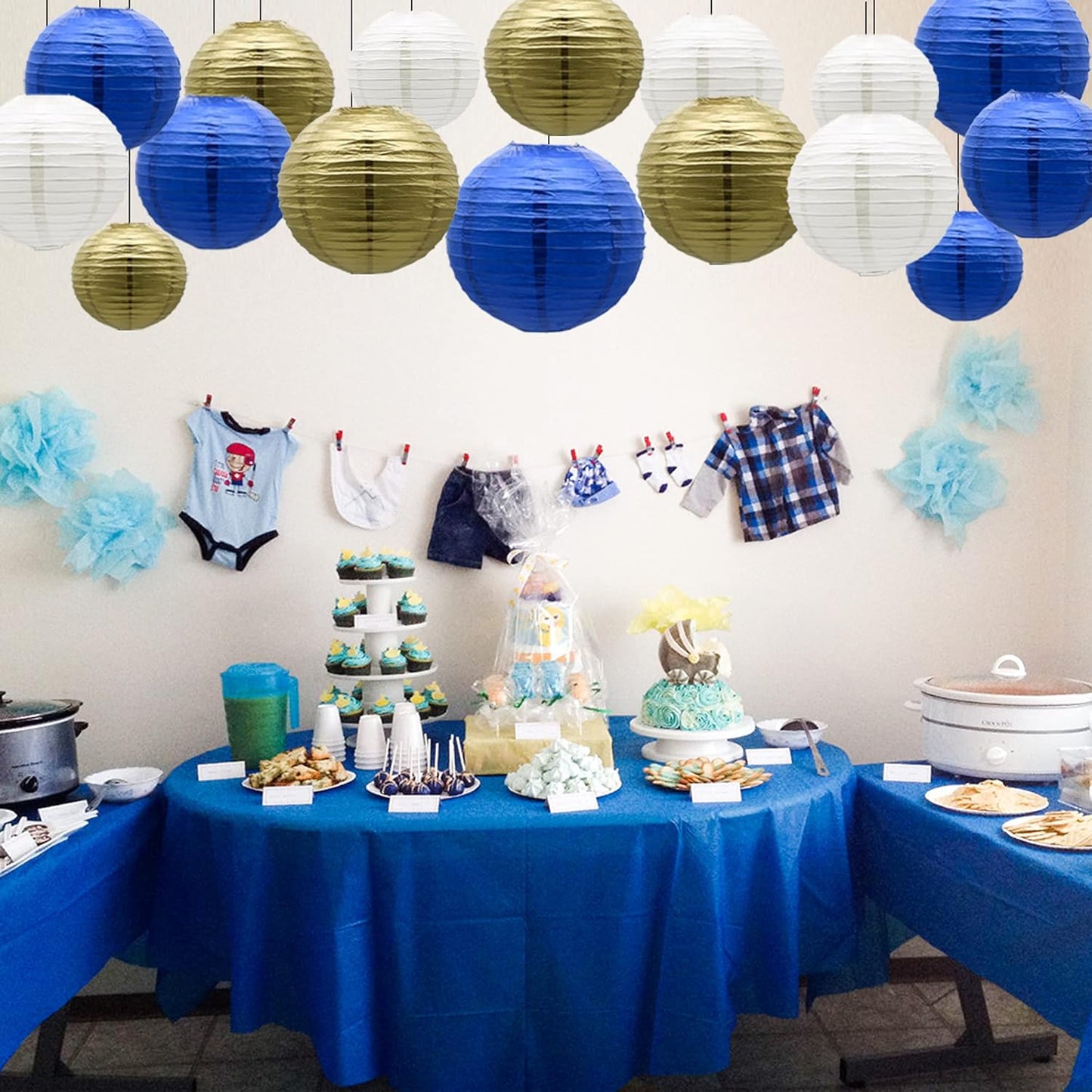 Paper Lanterns Party Decorations Navy Blue Gold - Hanging Paper Lanterns Indoor Outdoor - Wedding Graduation Retirement Bachelorette Birthday Baby Shower Party Supplies, 15pcs