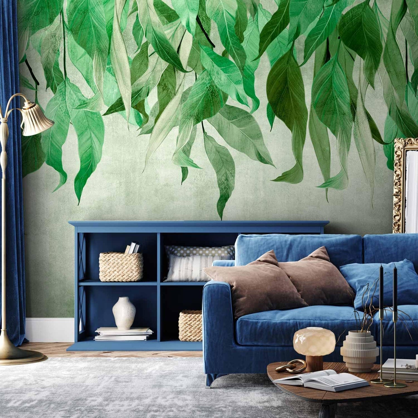 artgeist Wall Mural Hanging Leaves 197x138 in - Non-Woven Wallpaper Fleece Wall Decor Photo Print Picture Image Design Nature Botanical Concrete Green Like Painted b-C-10146-a-a