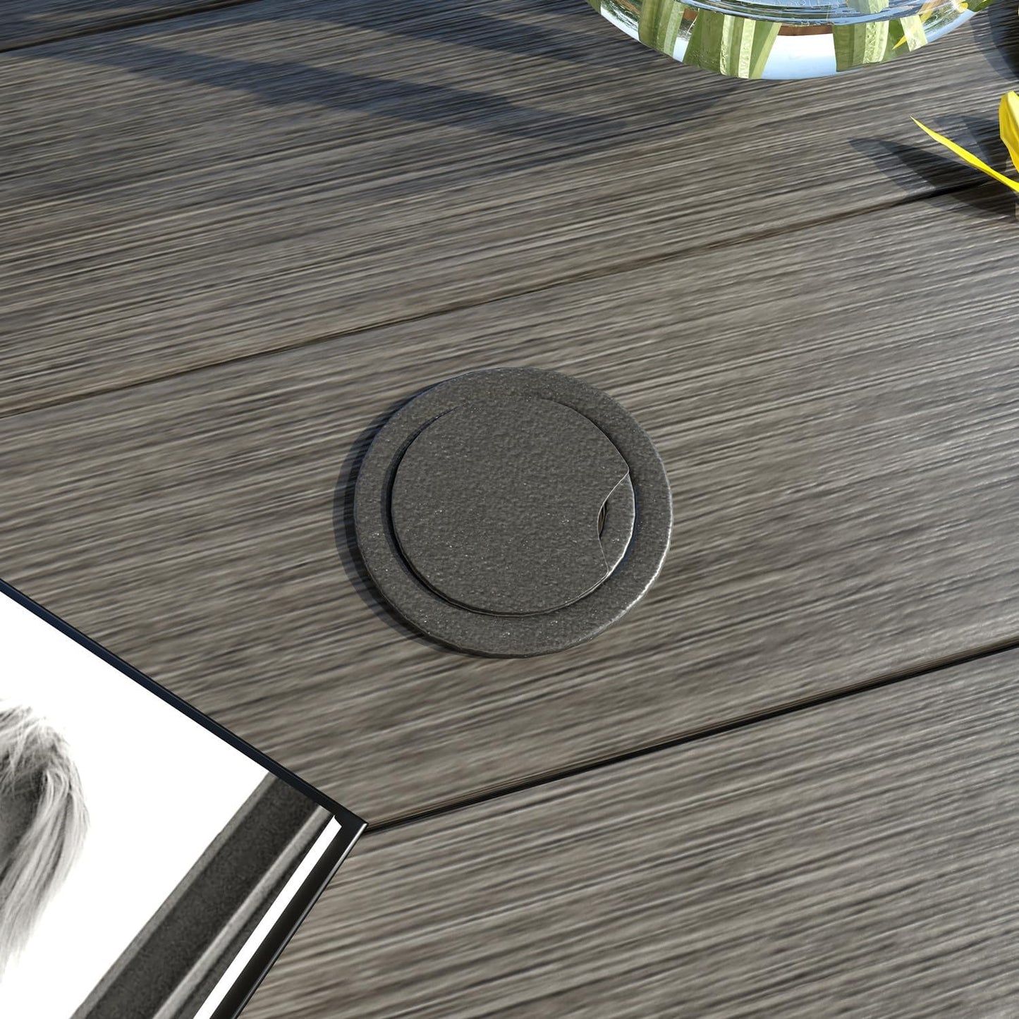 VICLLAX 35.5" Round Outdoor Bar Table, Bar Height Patio Table with Adjustable Umbrella Hole for Balcony, Grey Wood-Like