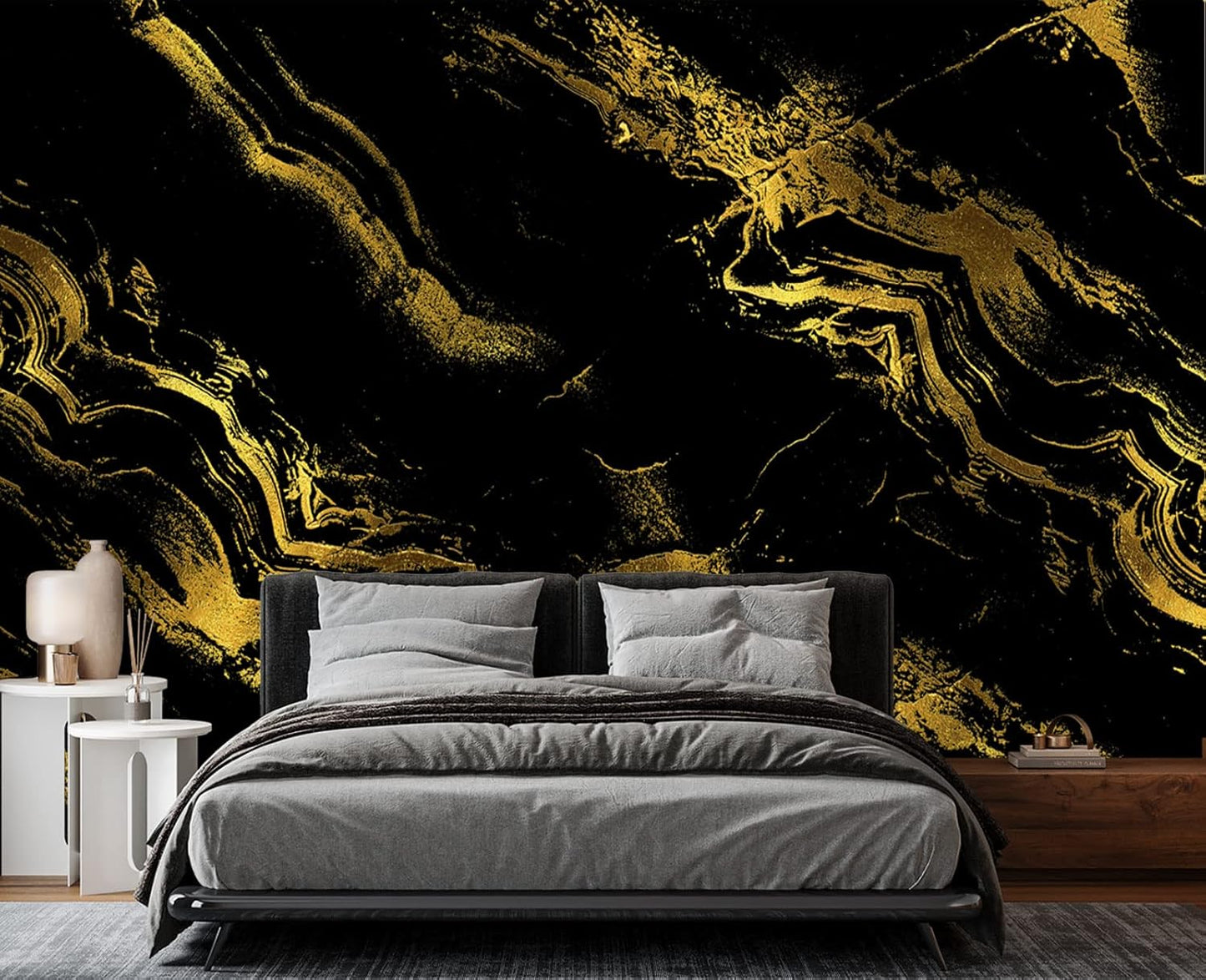 Black Gilded Marble Wall Mural Wallpaper for Bedroom 137" x 100"