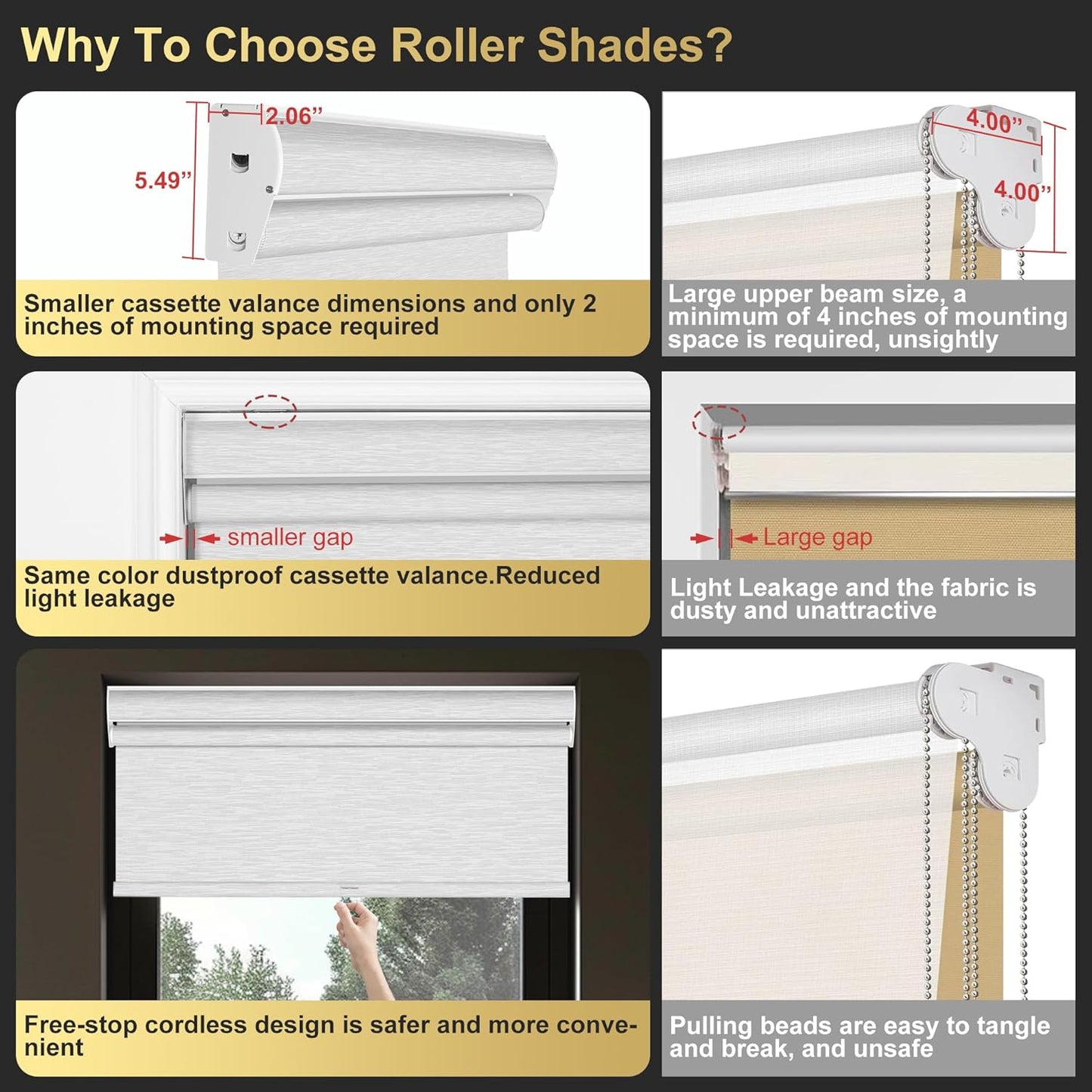 BERISSA Cordless Dual Roller Shades with Cassette Valance, Double Window Shades - Blackout and Light Filtering - Day and Night - Grey and White. 50 W x 56" H
