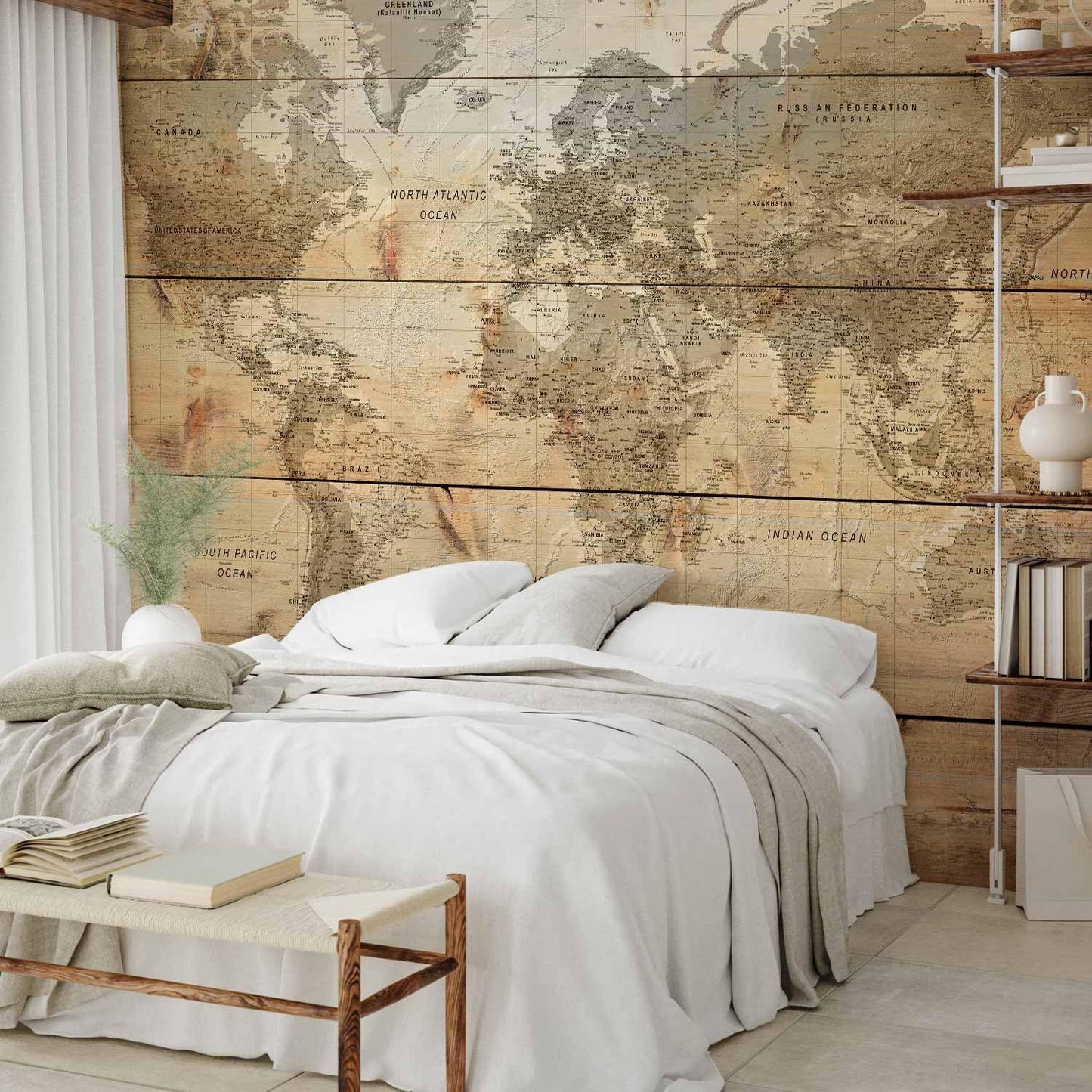 artgeist Premium Wall Mural World Map 79x55 in - XXL Non-Woven Wallpaper Fleece Wall Decor Photo Print Picture Image Design Home Map of The World k-A-0218-a-a