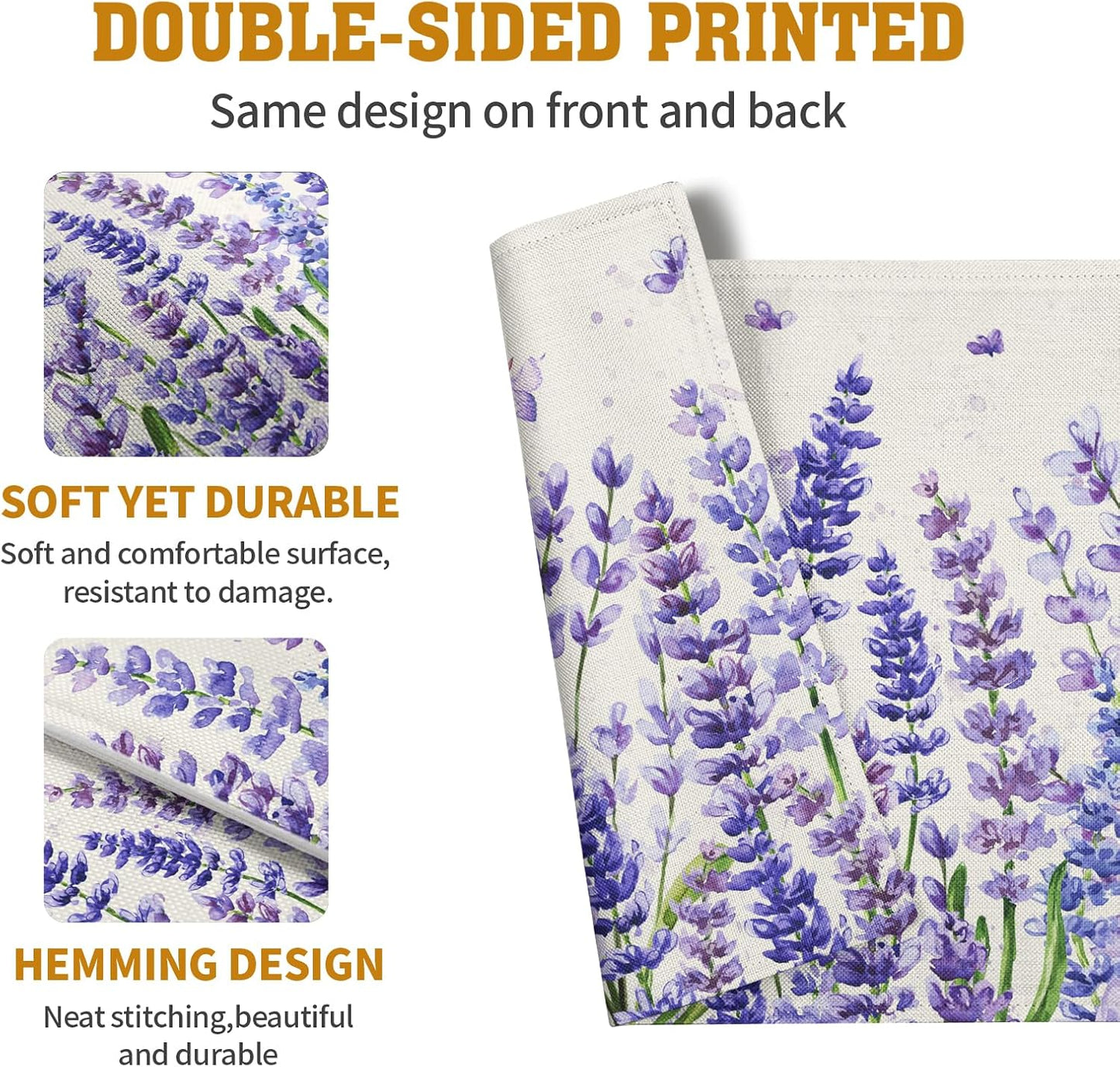 Lavender Placemats Set of 4 Purple Flower Butterfly Linen Fabric Table Mats Seasonal Spring Summer Rustic Floral Placemat Farmhouse Decorative Washable Place Mats for Home Kitchen Dining Table