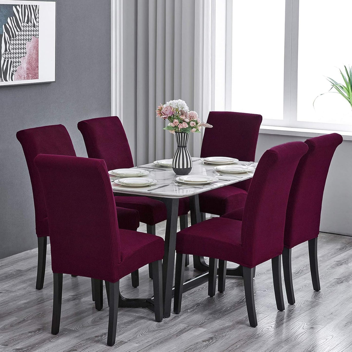 Howhic Stretch Chair Covers for Dining Room Set of 6, Removable Washable Dining Room Chair Covers, Dining Chair Slipcovers Seat Protector, Great for Home Decor and Banquet (Burgundy, 6 Pack)