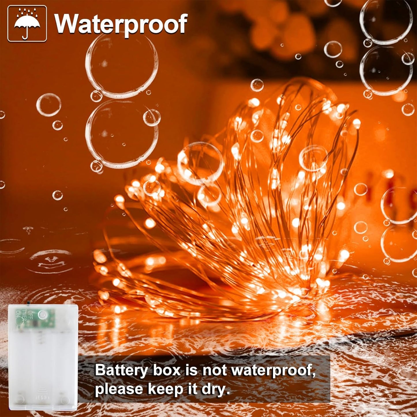 Halloween Fall Decorations Orange Fairy String Lights Indoor, Battery Operated with Timer, 2 Pack Total 33FT 100 Led Mini Battery Powered Twinkle Mason Jar Waterproof Firefly Lights DIY Party